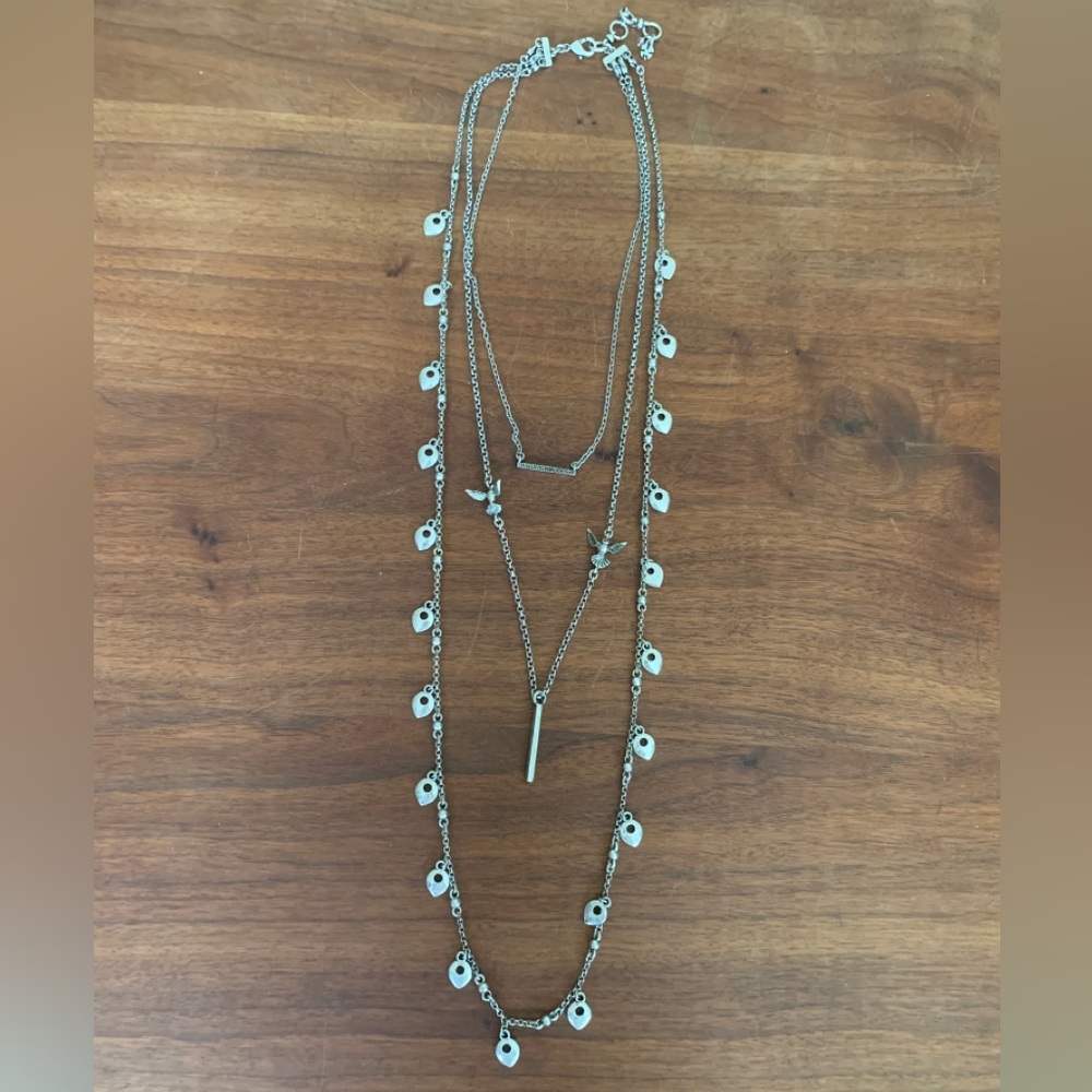 Lucky Brand silver chains necklace with sparrows